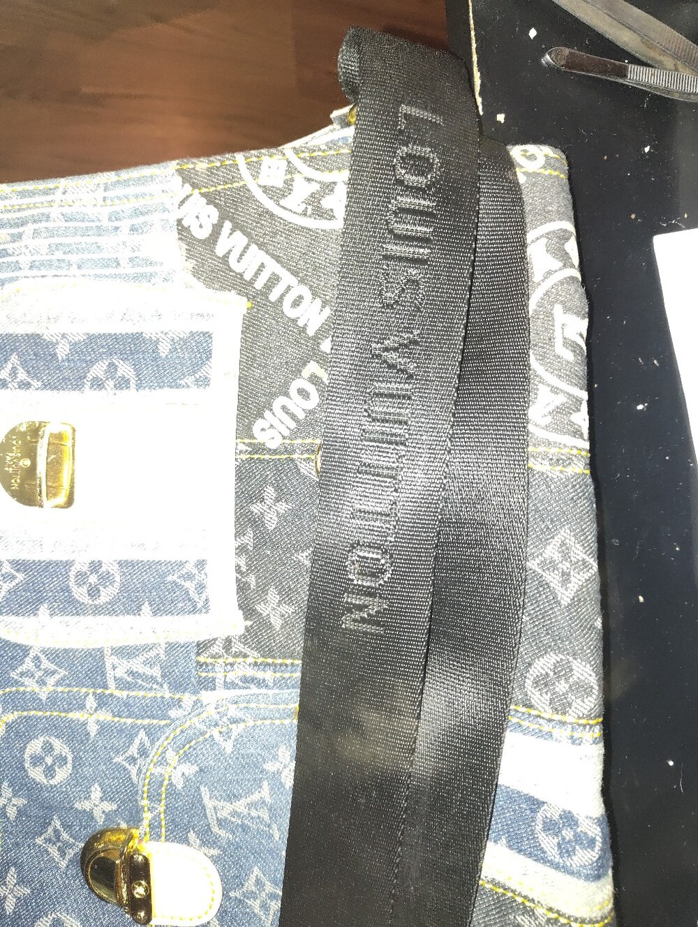 Louis Vuitton Patchwork Denim Messenger Bag in Blue and Black with Gold Hardware - Picture 3 of 6